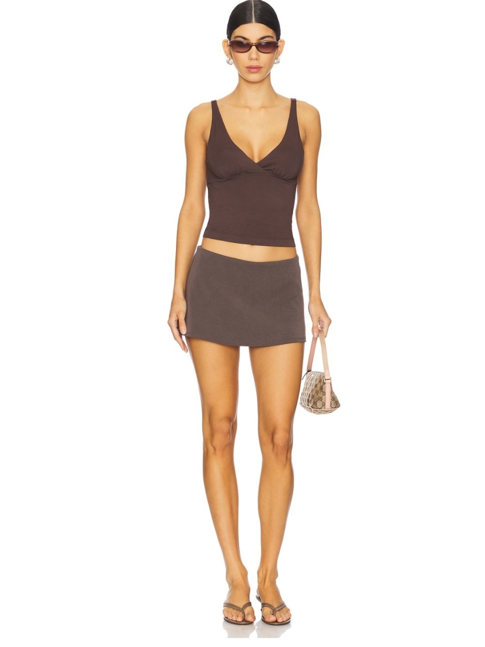 Geel Brown Mini Skirt - Sleek Pull-On Style